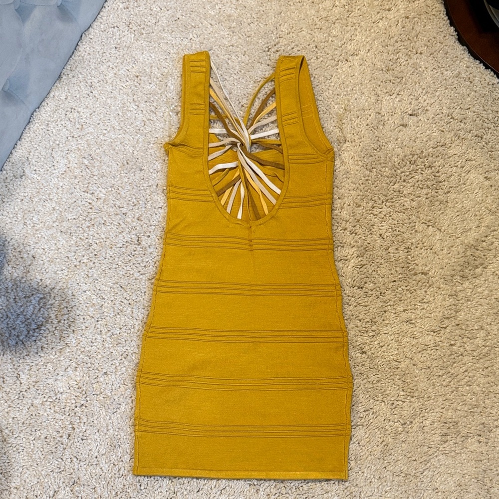 New without tags mustard yellow white cream mini bandage dress small strappy